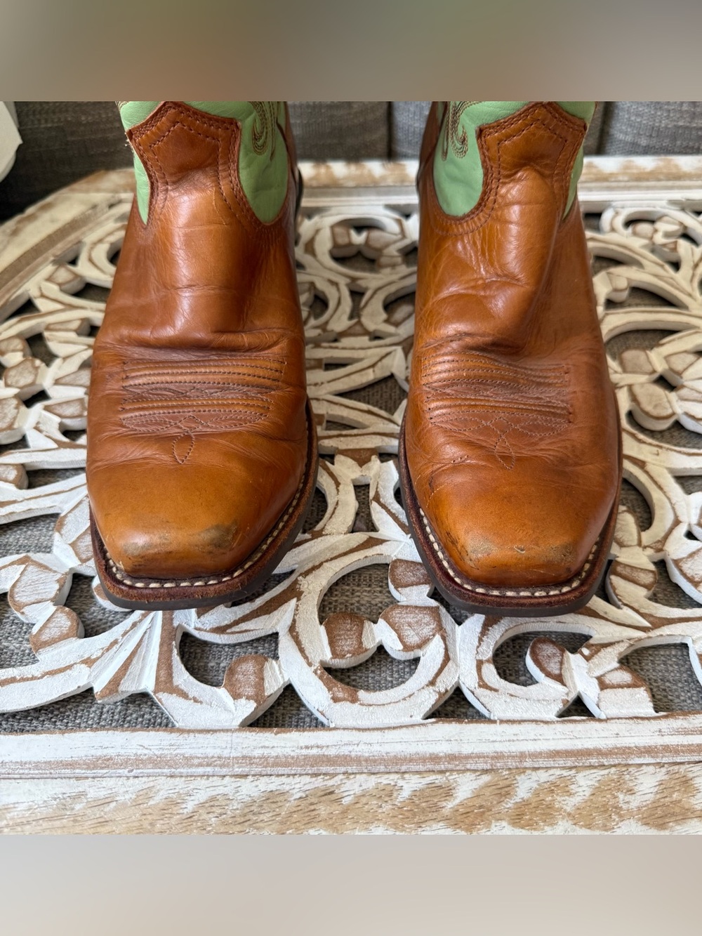 Ariat Green Brown Leather Western Boots Women’s 9 - Picture 3 of 11